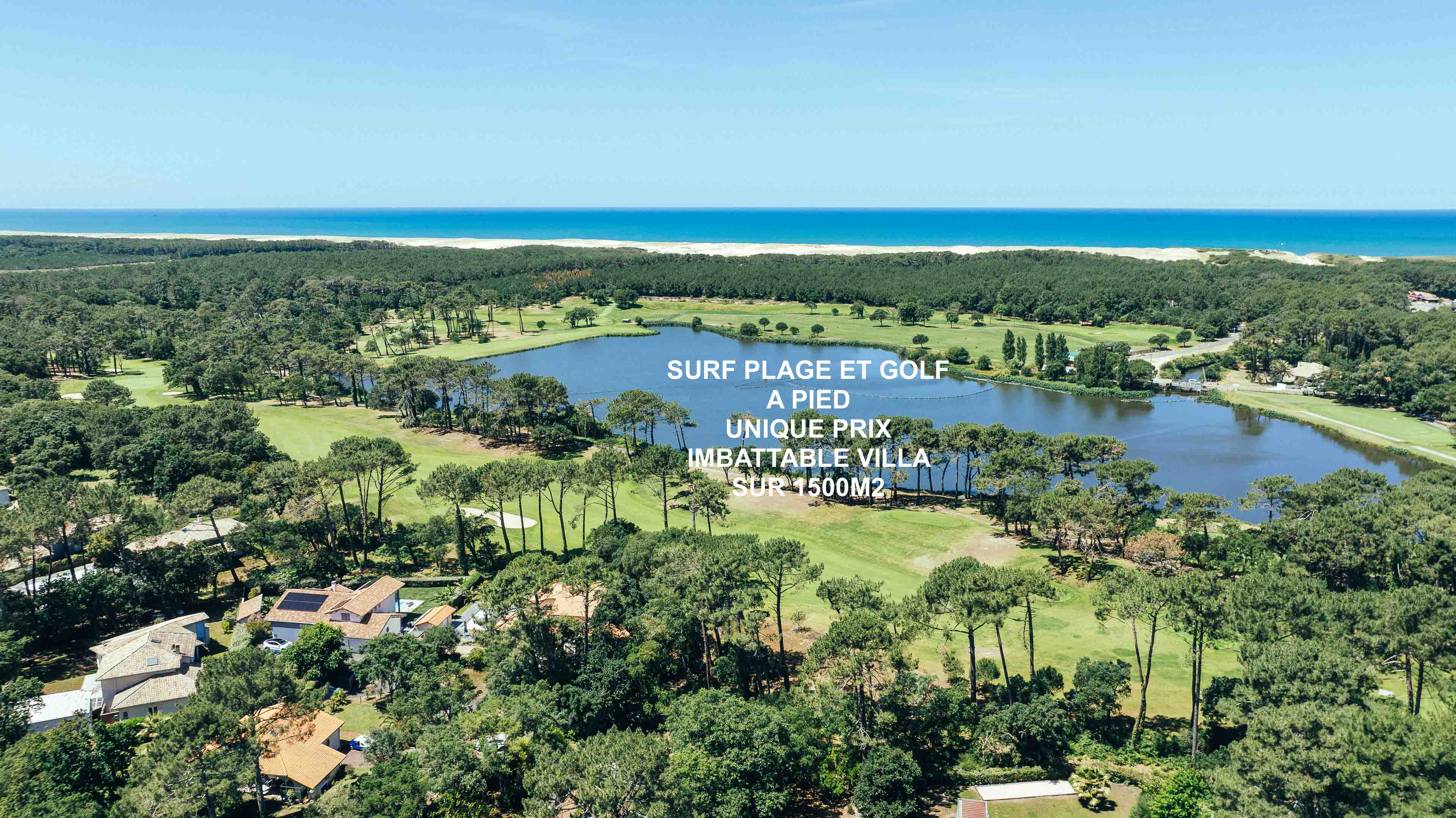 "Rancho Solano Golf Beach House" A Vendre Mandat Exclusif Golf de Pinsolle / Soustons Plage, 10km Hossegor, villa 3 ch. &amp; mezzanine / 2 bains sur 1500 m2 de terrain piscinable avec acc&egrave;s direct au fairway, et plage &agrave; pied par le golf ; grand calme, opportunit&eacute; rare!... 850.000&euro;